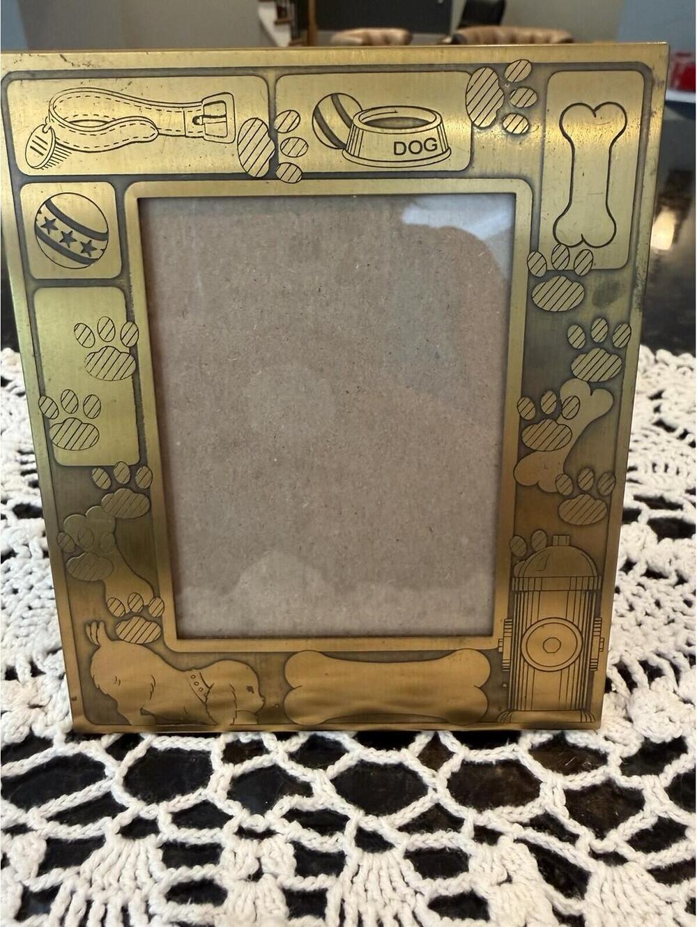 Vtg Carr Brass Frame Dog Theme 3x4 Picture EUC